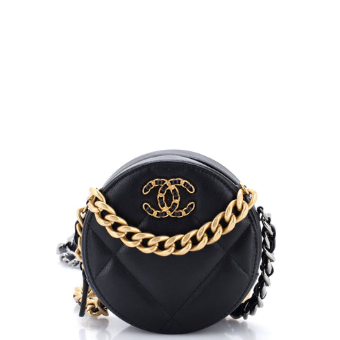 19 Round Clutch with Chain Quilted Leather