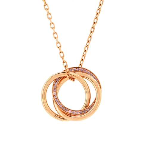 Trinity Pendant Necklace 18K Rose Gold with Pave Pink Sapphires