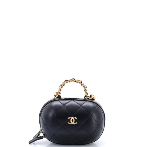 CC Bubble Top Handle Vanity Case with Chain Quilted Lambskin Small