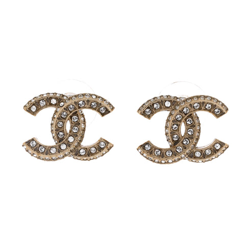 CC Stud Earrings Metal with Crystals