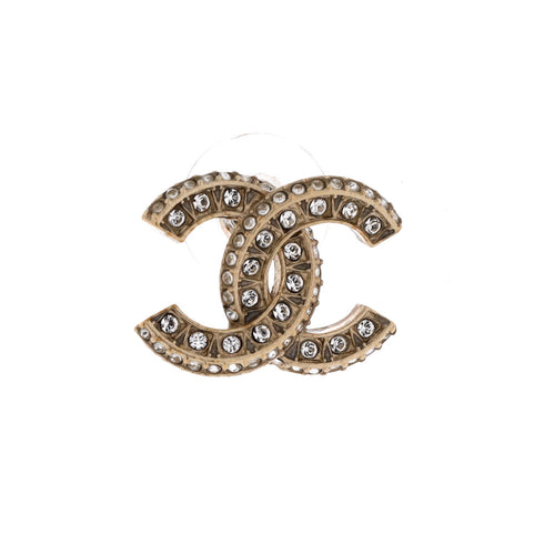 CC Stud Earrings Metal with Crystals