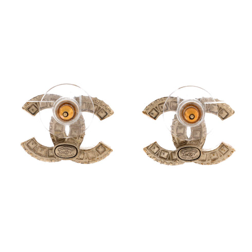 CC Stud Earrings Metal with Crystals