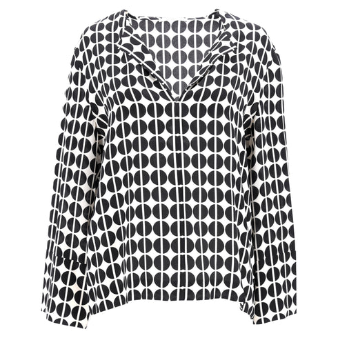 Women's Etro Polka Dot Long Sleeve Blouse in Black and White Silk