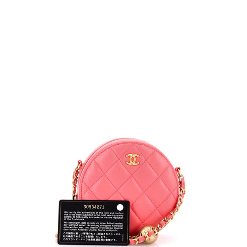 Pearl Crush Round Clutch with Chain Quilted Lambskin