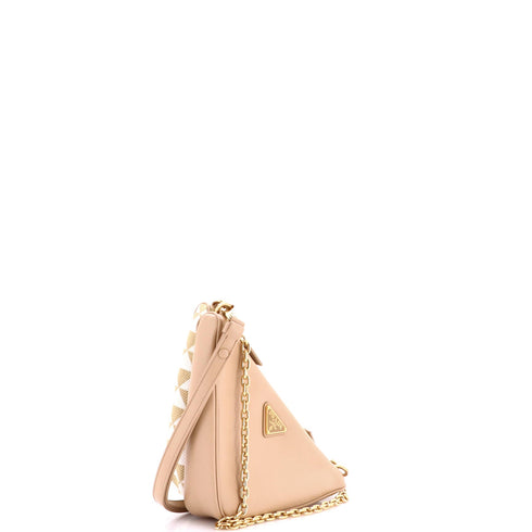 Double Symbole Triangle Bag Leather and Jacquard Mini