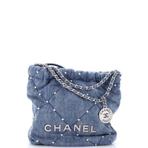 22 Chain Hobo Quilted Studded Denim Mini
