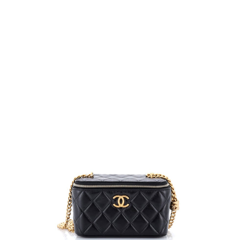 All Slide Long Vanity Case with Chain Quilted Lambskin Small