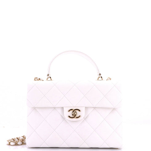 Retro Twist Top Handle Flap Shoulder Bag Quilted Caviar Small