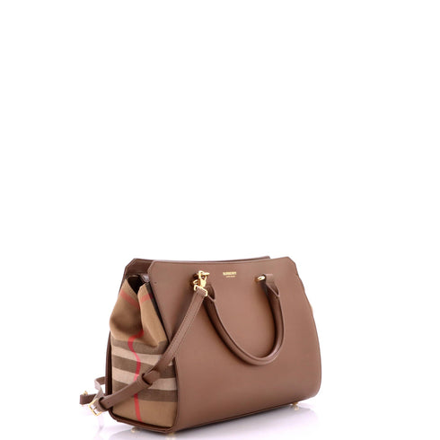 Banwell Tote Leather and House Check Canvas Small