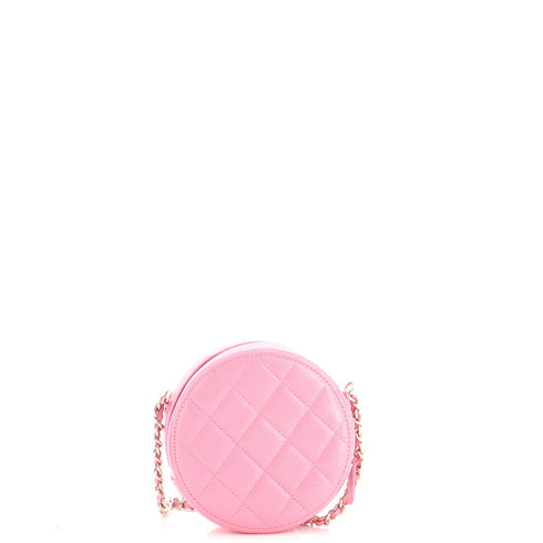 Round Clutch with Chain Quilted Caviar with Lacquered Metal