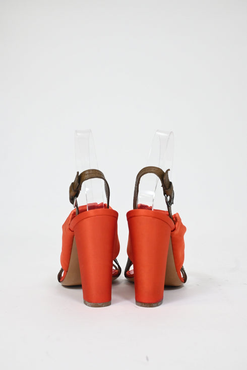 Women's Moschino Cheap and Chic Bow Detail Sandals in Orange Satin