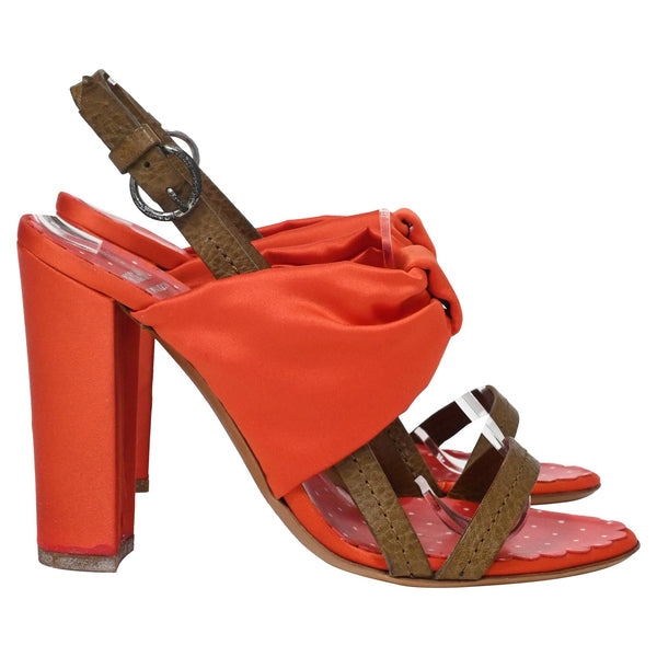 Women's Moschino Cheap and Chic Bow Detail Sandals in Orange Satin