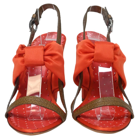 Women's Moschino Cheap and Chic Bow Detail Sandals in Orange Satin