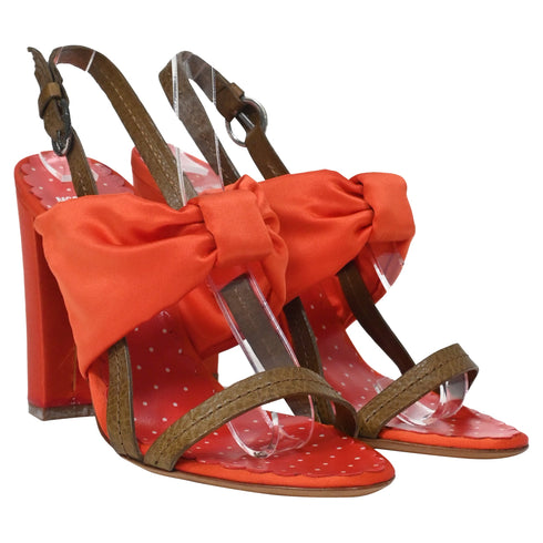 Women's Moschino Cheap and Chic Bow Detail Sandals in Orange Satin