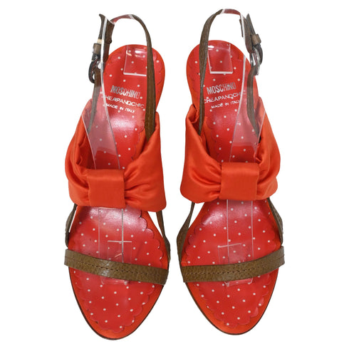 Women's Moschino Cheap and Chic Bow Detail Sandals in Orange Satin