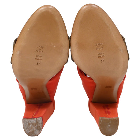 Women's Moschino Cheap and Chic Bow Detail Sandals in Orange Satin
