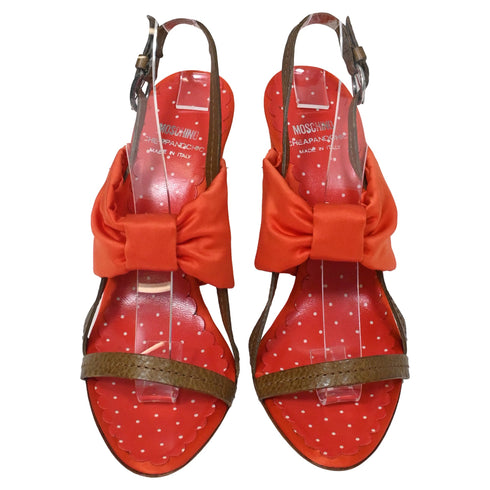 Women's Moschino Cheap and Chic Bow Detail Sandals in Orange Satin