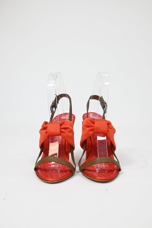 Women's Moschino Cheap and Chic Bow Detail Sandals in Orange Satin