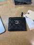 Crystal CC Square Zip Card Holder Wallet Quilted Caviar