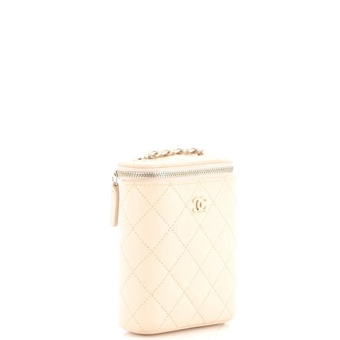 Vertical Classic Vanity Case with Chain Quilted Caviar Small