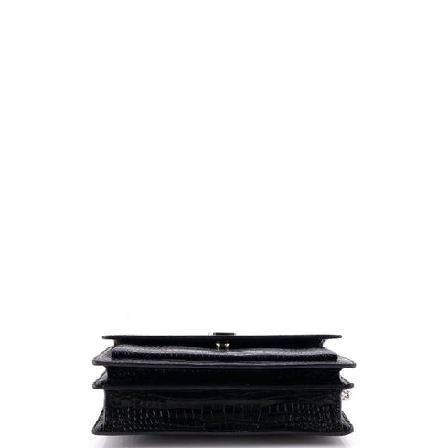 Sunset Crossbody Bag Crocodile Embossed Leather Large