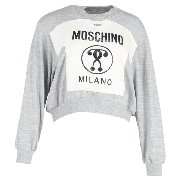 Women's Moschino T-Shirt Print Crewneck Sweater in Grey Cotton