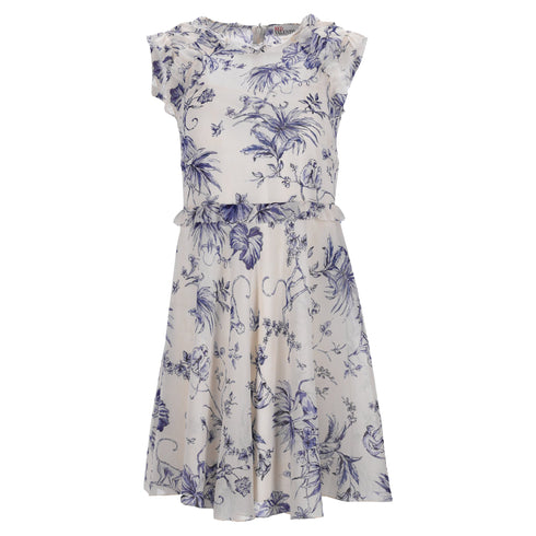 Women's RED Valentino Monkey Print Mini Ruffle Trim Dress in Cream Silk