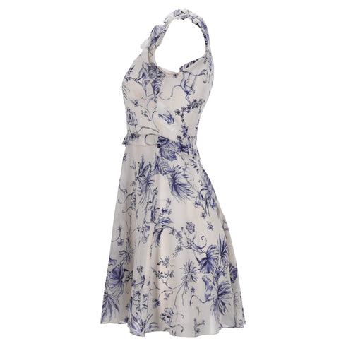 Women's RED Valentino Monkey Print Mini Ruffle Trim Dress in Cream Silk