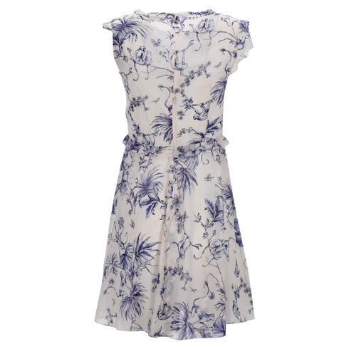 Women's RED Valentino Monkey Print Mini Ruffle Trim Dress in Cream Silk
