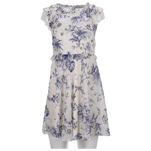 Women's RED Valentino Monkey Print Mini Ruffle Trim Dress in Cream Silk