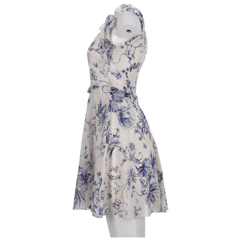 Women's RED Valentino Monkey Print Mini Ruffle Trim Dress in Cream Silk