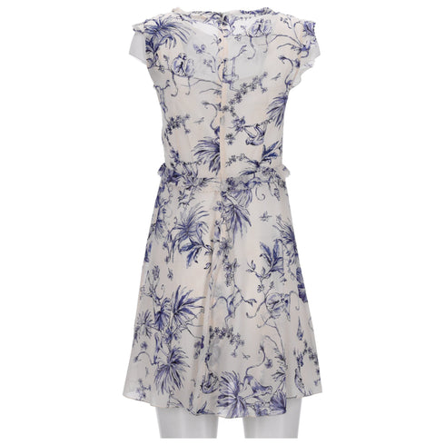 Women's RED Valentino Monkey Print Mini Ruffle Trim Dress in Cream Silk