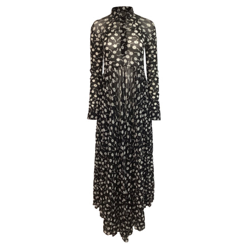 Women's Jil Sander Floral Print Maxi Shirt Dress in Black Polyamide