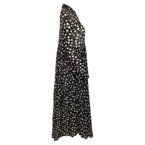 Women's Jil Sander Floral Print Maxi Shirt Dress in Black Polyamide