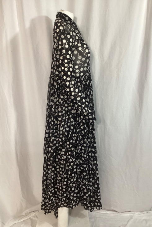 Women's Jil Sander Floral Print Maxi Shirt Dress in Black Polyamide