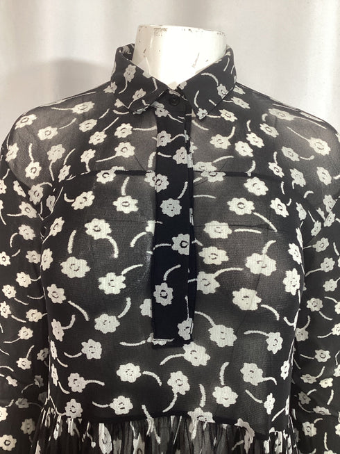 Women's Jil Sander Floral Print Maxi Shirt Dress in Black Polyamide