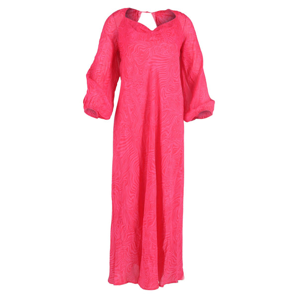 Women's Rixo Printed Bishop Sleeve Midi Dress in Pink Viscose