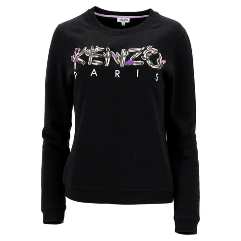 Women's Kenzo Logo-Embroidered Crewneck Sweater in Black Cotton