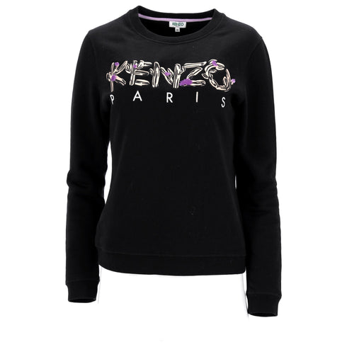 Women's Kenzo Logo-Embroidered Crewneck Sweater in Black Cotton
