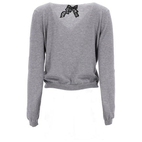 Women's RED Valentino Bow-Embellished Cardigan in Grey Wool