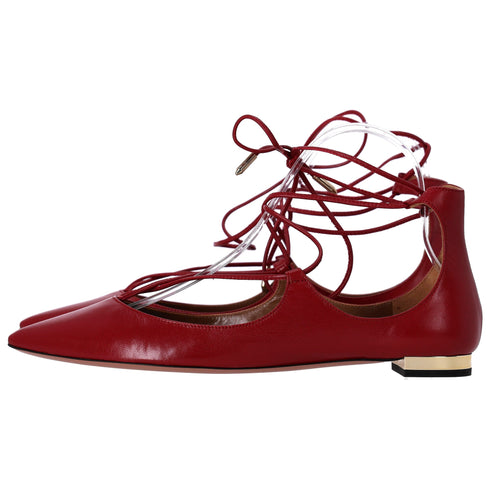 Women's Aquazzura Christhy Lace-Up Ballet Flats in Red Leather