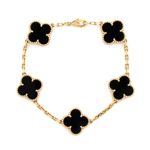 Vintage Alhambra 5 Motifs Bracelet 18K Yellow Gold and Onyx