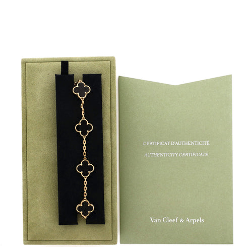 Vintage Alhambra 5 Motifs Bracelet 18K Yellow Gold and Onyx
