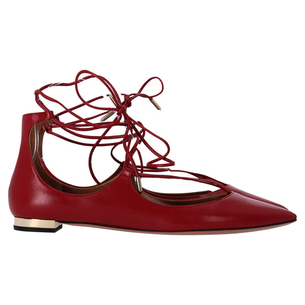 Women's Aquazzura Christhy Lace-Up Ballet Flats in Red Leather