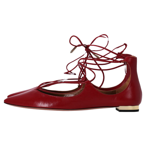 Women's Aquazzura Christhy Lace-Up Ballet Flats in Red Leather