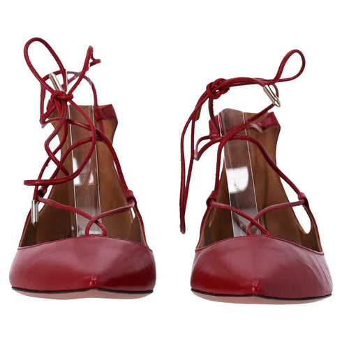 Women's Aquazzura Christhy Lace-Up Ballet Flats in Red Leather