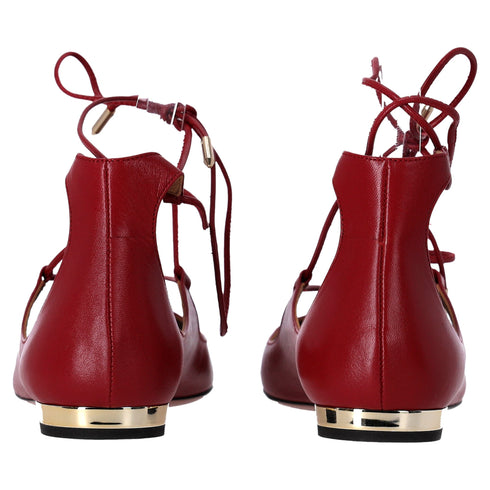 Women's Aquazzura Christhy Lace-Up Ballet Flats in Red Leather