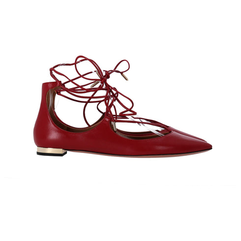 Women's Aquazzura Christhy Lace-Up Ballet Flats in Red Leather