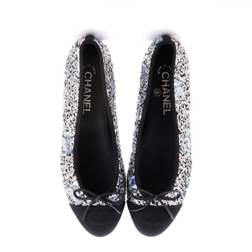 Women's CC Cap Toe Bow Ballerina Flats Sequins with Grosgrain