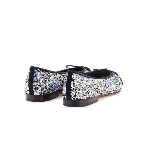 Women's CC Cap Toe Bow Ballerina Flats Sequins with Grosgrain